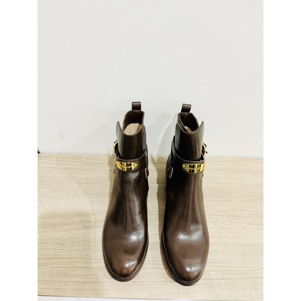 NWOT Michael Kors Arley Leather Ankle Western Boot with Gold-Tone Chocolate US 7 - Picture 3 of 7